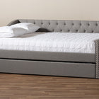 Baxton Studio Haylie Modern and Contemporary Light Grey Fabric Upholstered Full Size Daybed with Roll-Out Trundle Bed