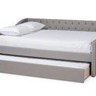 Baxton Studio Haylie Modern and Contemporary Light Grey Fabric Upholstered Queen Size Daybed with Roll-Out Trundle Bed