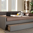 Baxton Studio Haylie Modern and Contemporary Light Grey Fabric Upholstered Full Size Daybed with Roll-Out Trundle Bed