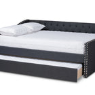 Baxton Studio Haylie Modern and Contemporary Dark Grey Fabric Upholstered Queen Size Daybed with Roll-Out Trundle Bed