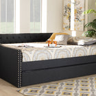 Baxton Studio Haylie Modern and Contemporary Dark Grey Fabric Upholstered Queen Size Daybed with Roll-Out Trundle Bed