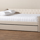 Baxton Studio Haylie Modern and Contemporary Beige Fabric Upholstered Queen Size Daybed with Roll-Out Trundle Bed