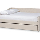 Baxton Studio Haylie Modern and Contemporary Beige Fabric Upholstered Queen Size Daybed with Roll-Out Trundle Bed