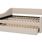 Baxton Studio Haylie Modern and Contemporary Beige Fabric Upholstered Full Size Daybed with Roll-Out Trundle Bed