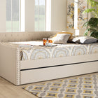 Baxton Studio Haylie Modern and Contemporary Beige Fabric Upholstered Full Size Daybed with Roll-Out Trundle Bed