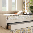 Baxton Studio Haylie Modern and Contemporary Beige Fabric Upholstered Full Size Daybed with Roll-Out Trundle Bed