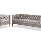 Baxton Studio Zanetta Glam and Luxe Gray Velvet Upholstered Gold Finished 2-Piece Sofa and Lounge Chair Set