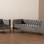 Baxton Studio Zanetta Glam and Luxe Gray Velvet Upholstered Gold Finished 2-Piece Sofa and Lounge Chair Set