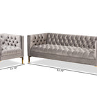 Baxton Studio Zanetta Glam and Luxe Gray Velvet Upholstered Gold Finished 2-Piece Sofa and Lounge Chair Set