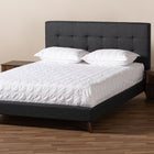 Baxton Studio Maren Mid-Century Modern Dark Grey Fabric Upholstered Queen Size Platform Bed with Two Nightstands