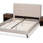Baxton Studio Maren Mid-Century Modern Beige Fabric Upholstered Queen Size Platform Bed with Two Nightstands