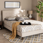 Baxton Studio Maren Mid-Century Modern Beige Fabric Upholstered Queen Size Platform Bed with Two Nightstands