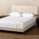 Baxton Studio Maren Mid-Century Modern Beige Fabric Upholstered Queen Size Platform Bed with Two Nightstands