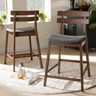 Baxton Studio Larine Modern and Contemporary Dark Grey Fabric Upholstered Walnut Finished 2-Piece Wood Counter Stool Set