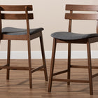 Baxton Studio Larine Modern and Contemporary Dark Grey Fabric Upholstered Walnut Finished 2-Piece Wood Counter Stool Set