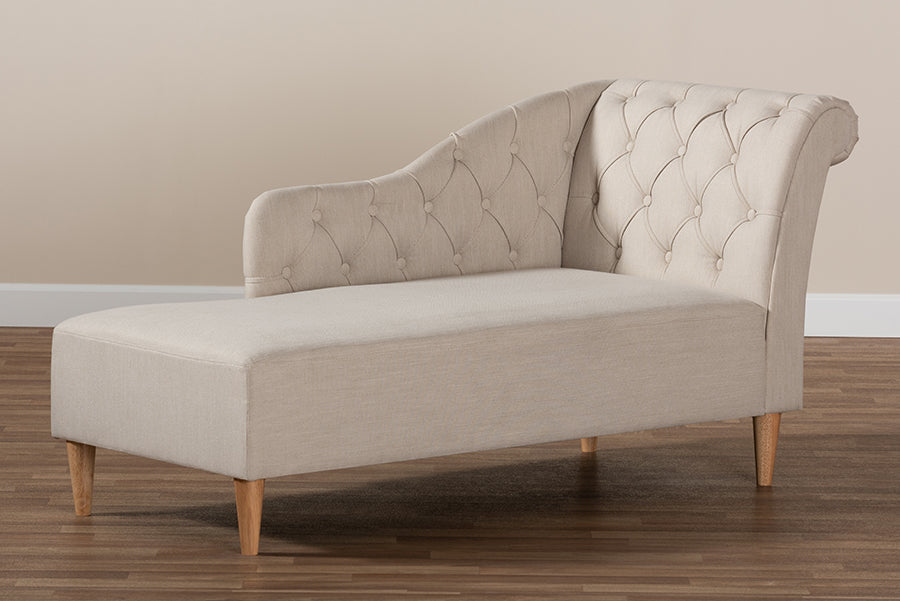 Baxton Studio Emeline Modern and Contemporary Beige Fabric Upholstered Oak Finished Chaise Lounge