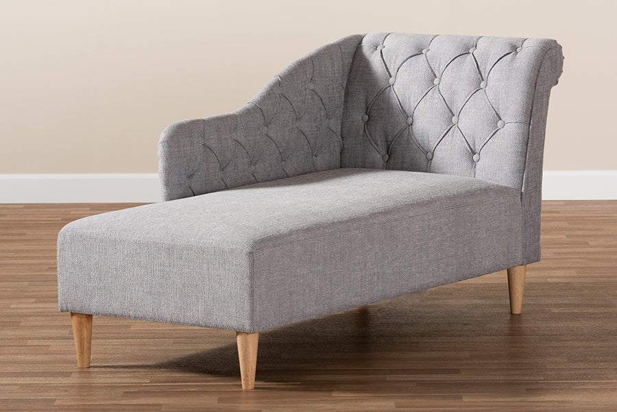 Baxton Studio Emeline Modern and Contemporary Grey Fabric Upholstered Oak Finished Chaise Lounge