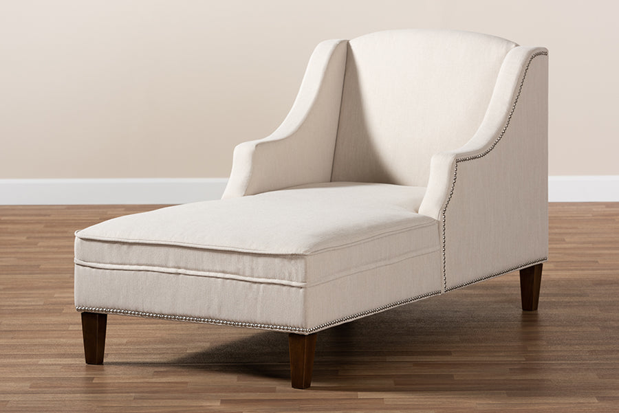 Baxton Studio Leonie Modern and Contemporary Beige Fabric Upholstered Wenge Brown Finished Chaise Lounge