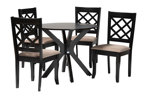 Baxton Studio Jana Modern Sand Fabric and Espresso Brown Wood 5-Piece Dining Set