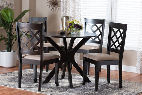 Baxton Studio Jana Modern Sand Fabric and Espresso Brown Wood 5-Piece Dining Set