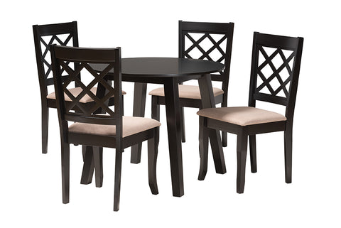 Baxton Studio Lexi Modern Beige Fabric and Dark Brown Finished Wood 5-Piece Dining Set