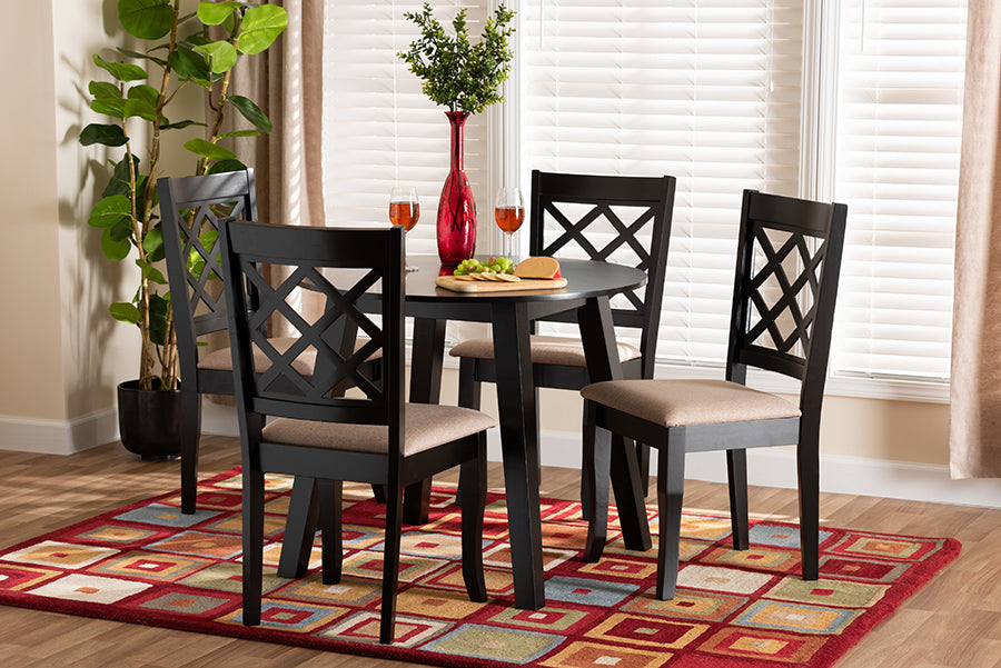 Baxton Studio Lexi Modern Beige Fabric and Dark Brown Finished Wood 5-Piece Dining Set