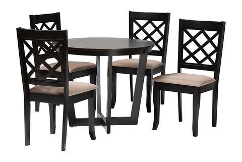 Baxton Studio Selby Modern Sand Fabric and Dark Brown Wood 5-Piece Dining Set