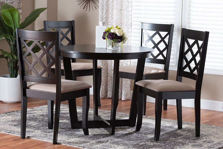Baxton Studio Selby Modern Sand Fabric and Dark Brown Wood 5-Piece Dining Set