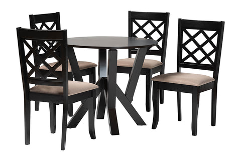 Baxton Studio Adina Modern Sand Fabric and Dark Brown Wood 5-Piece Dining Set