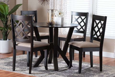 Baxton Studio Adina Modern Sand Fabric and Dark Brown Wood 5-Piece Dining Set