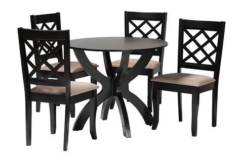 Baxton Studio Savina Modern Sand Fabric and Dark Brown Wood 5-Piece Dining Set