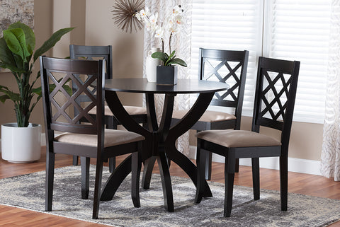 Baxton Studio Savina Modern Sand Fabric and Dark Brown Wood 5-Piece Dining Set