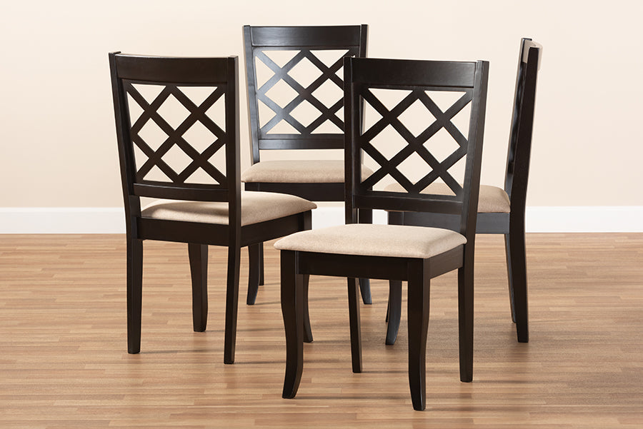 Baxton Studio Verner Modern and Contemporary Sand Fabric Upholstered Espresso Brown Finished Wood Dining Chair Set of 4