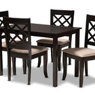 Baxton Studio Verner Modern and Contemporary Sand Fabric Upholstered Espresso Brown Finished 5-Piece Wood Dining Set