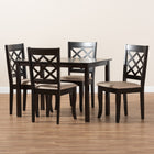 Baxton Studio Verner Modern and Contemporary Sand Fabric Upholstered Espresso Brown Finished 5-Piece Wood Dining Set