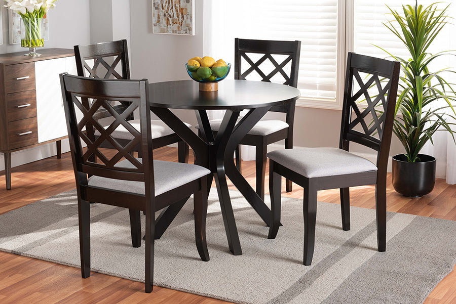 Baxton Studio Jana Modern and Contemporary Grey Fabric Upholstered and Dark Brown Finished Wood 5-Piece Dining Set