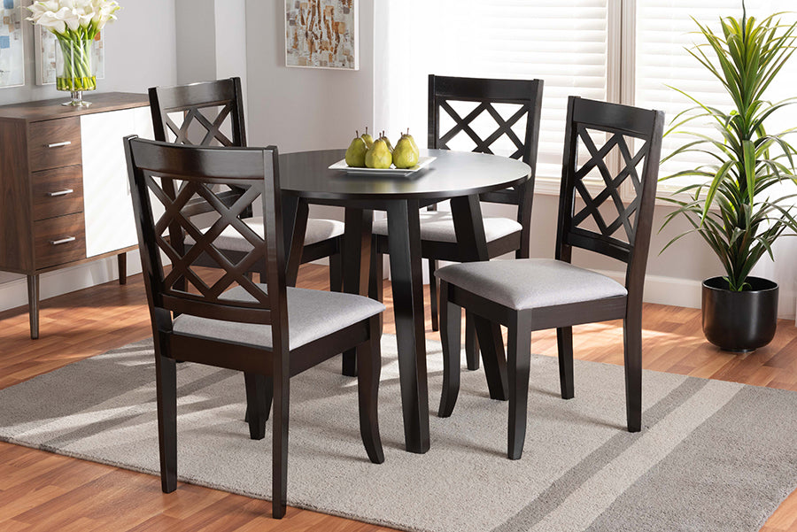 Baxton Studio Daisy Modern and Contemporary Grey Fabric Upholstered and Dark Brown Finished Wood 5-Piece Dining Set