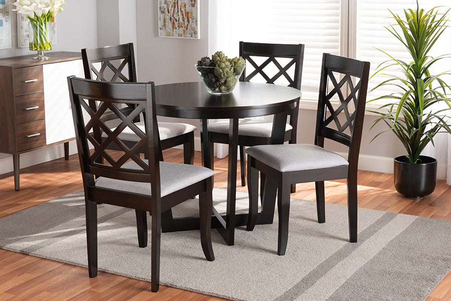 Baxton Studio Selby Modern and Contemporary Grey Fabric Upholstered and Dark Brown Finished Wood 5-Piece Dining Set