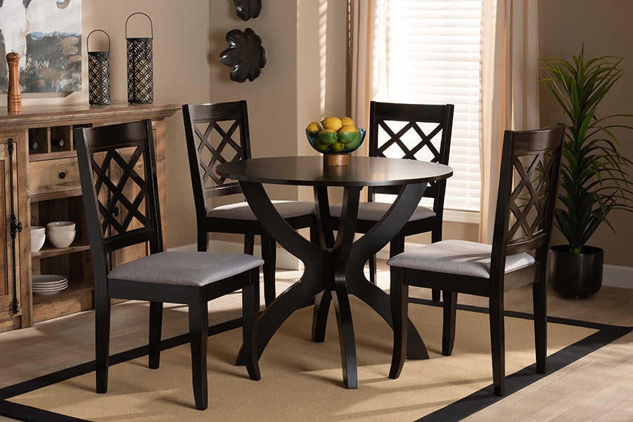 Baxton Studio Savina Modern and Contemporary Grey Fabric Upholstered and Dark Brown Finished Wood 5-Piece Dining Set
