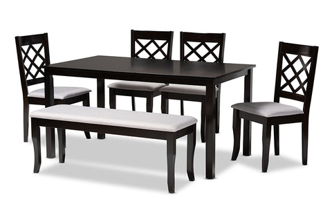 Baxton Studio Andor Modern and Contemporary Grey Fabric Upholstered and Dark Brown Finished Wood 6-Piece Dining Set