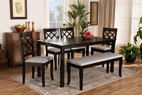 Baxton Studio Andor Modern and Contemporary Grey Fabric Upholstered and Dark Brown Finished Wood 6-Piece Dining Set