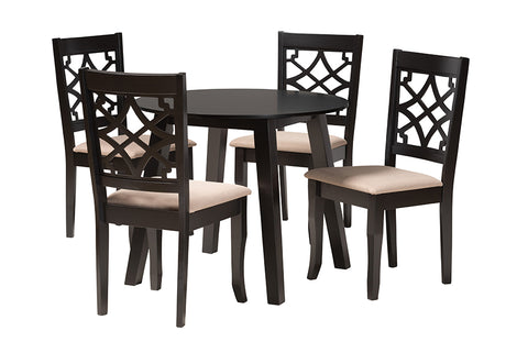 Baxton Studio Thea Modern Beige Fabric and Dark Brown Finished Wood 5-Piece Dining Set