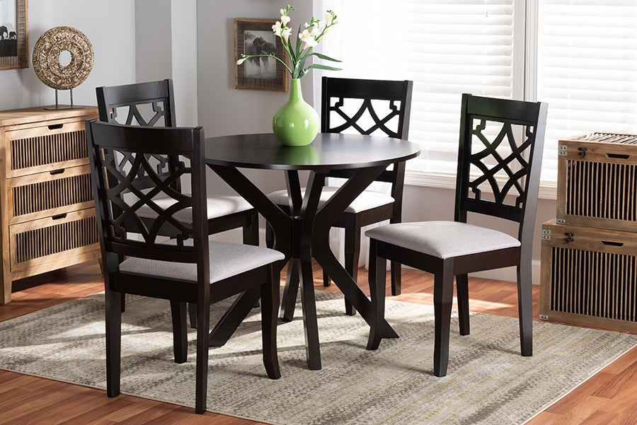 Baxton Studio Elena Modern and Contemporary Grey Fabric Upholstered and Dark Brown Finished Wood 5-Piece Dining Set