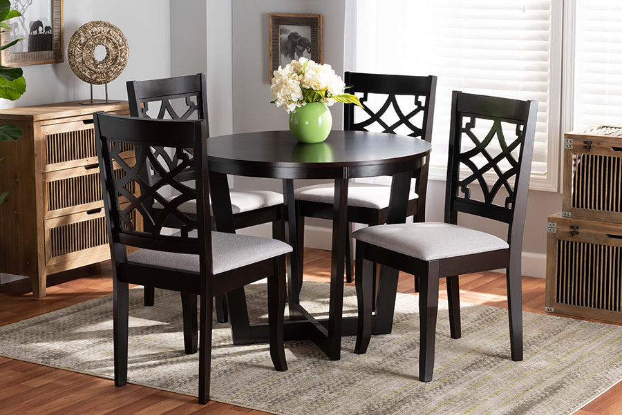 Baxton Studio Tricia Modern and Contemporary Grey Fabric Upholstered and Dark Brown Finished Wood 5-Piece Dining Set