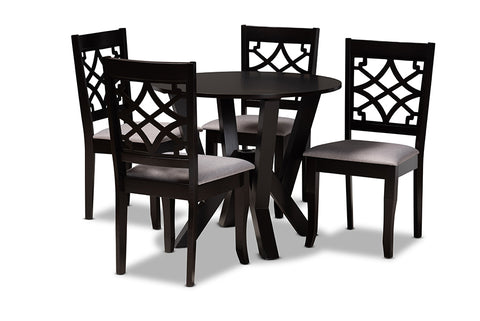 Baxton Studio Alisa Modern and Contemporary Grey Fabric Upholstered and Dark Brown Finished Wood 5-Piece Dining Set