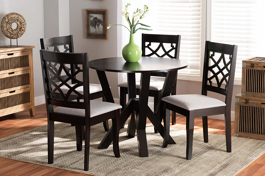 Baxton Studio Alisa Modern and Contemporary Grey Fabric Upholstered and Dark Brown Finished Wood 5-Piece Dining Set