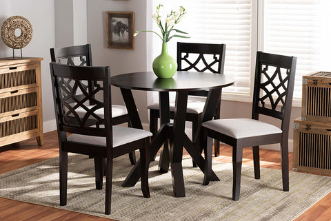 Baxton Studio Alisa Modern and Contemporary Grey Fabric Upholstered and Dark Brown Finished Wood 5-Piece Dining Set