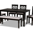 Baxton Studio Dori Modern and Contemporary Grey Fabric Upholstered and Dark Brown Finished Wood 6-Piece Dining Set