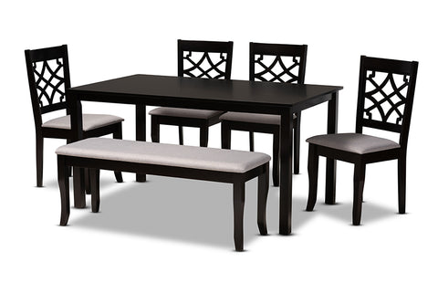 Baxton Studio Dori Modern and Contemporary Grey Fabric Upholstered and Dark Brown Finished Wood 6-Piece Dining Set
