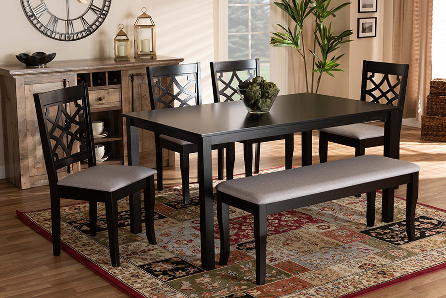Baxton Studio Dori Modern and Contemporary Grey Fabric Upholstered and Dark Brown Finished Wood 6-Piece Dining Set